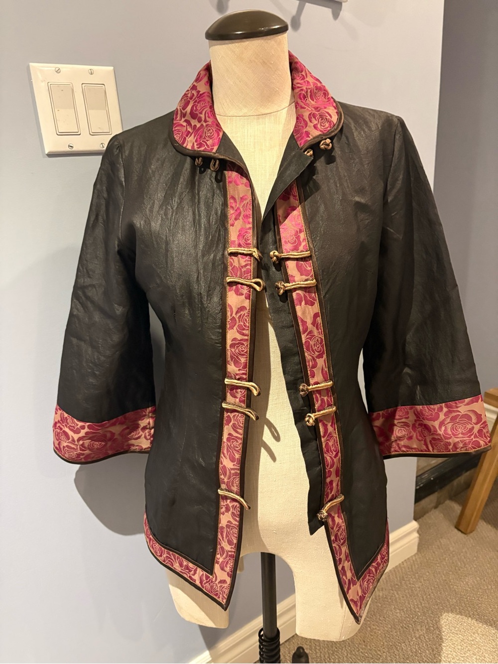 Black and Pink Trim Women's Mandarin Jacket